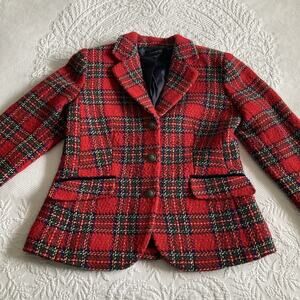 Talbots Blazer Red Tartan Plaid Wool Holiday Jacket Party office career Size 4